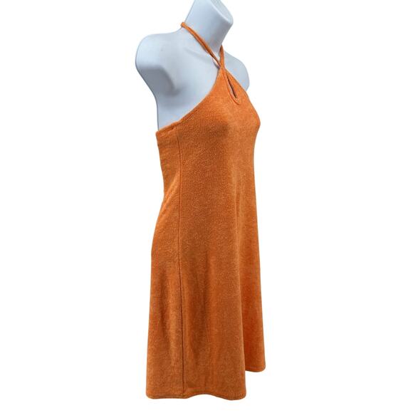 Hollister Terry Halter Midi Dress WMNS S Orange Terrycloth Keyhole Built-In Bra - Picture 3 of 8